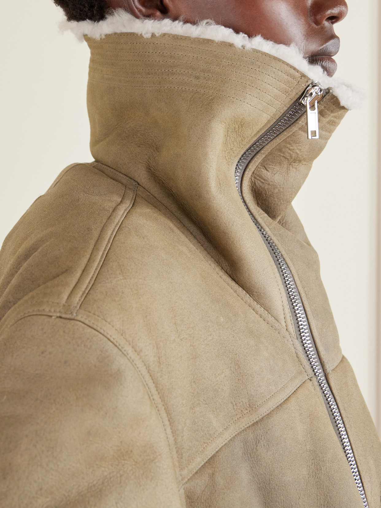 Belted Shearling-Trimmed Jacket