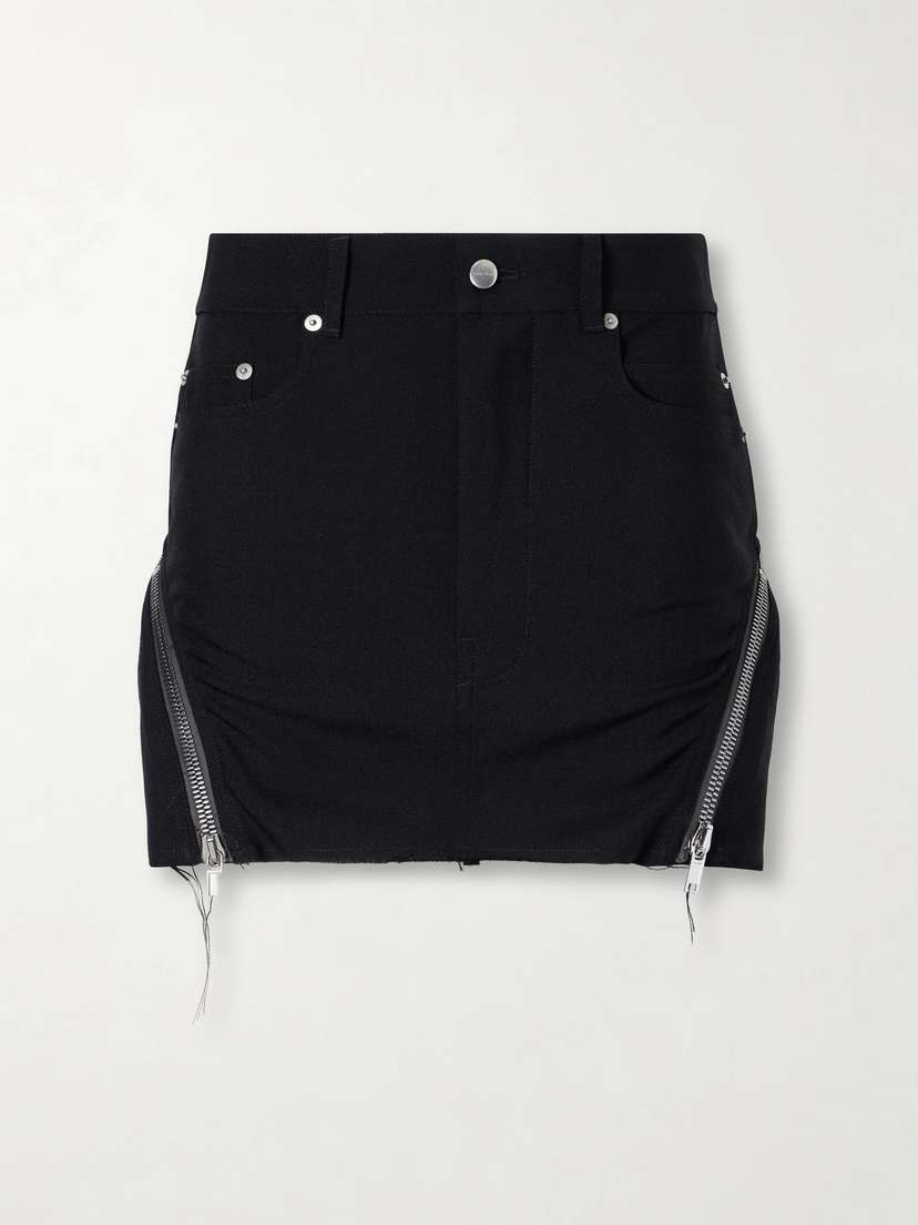 Rick Owens Bolan Banana Frayed Wool Grain De Poudre Mini Skirt