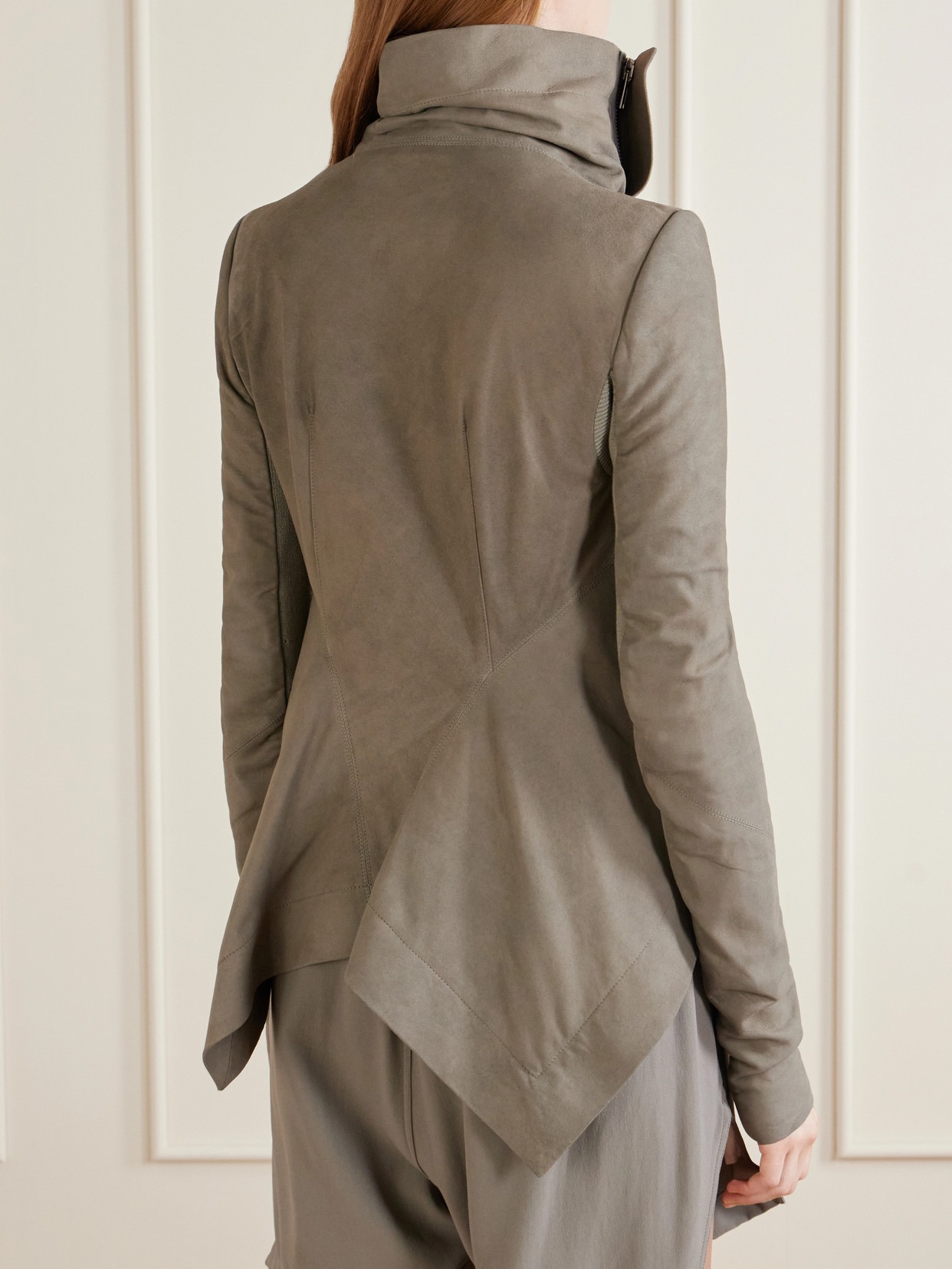 Virgin Wool-Trimmed Suede Biker Jacket