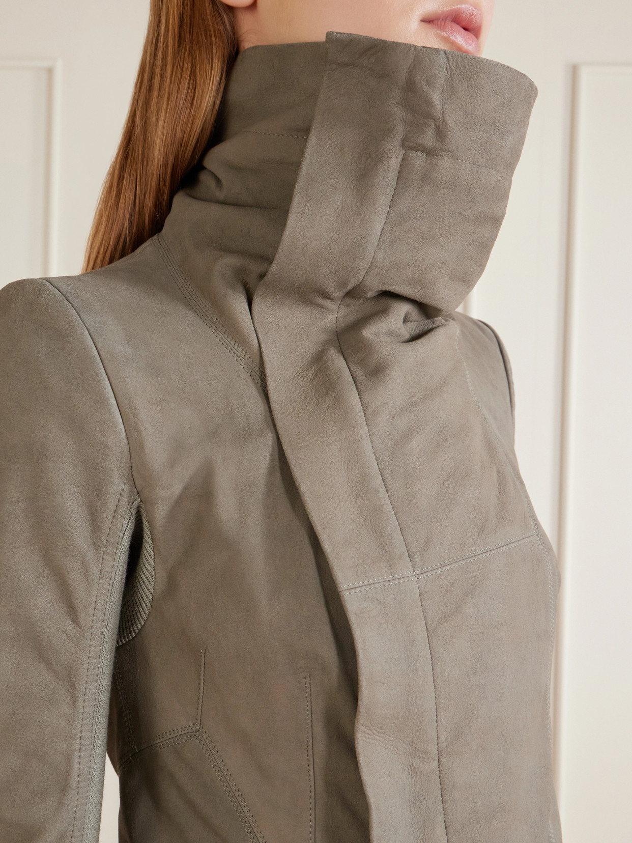 Virgin Wool-Trimmed Suede Biker Jacket