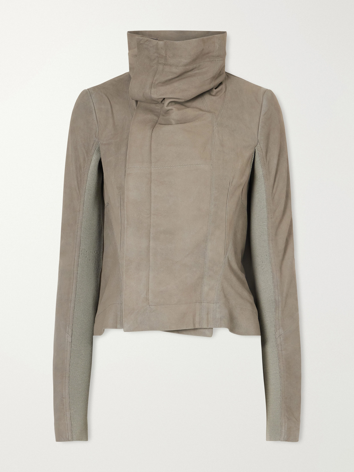 Rick Owens Virgin Wool-trimmed Suede Biker Jacket In Gray