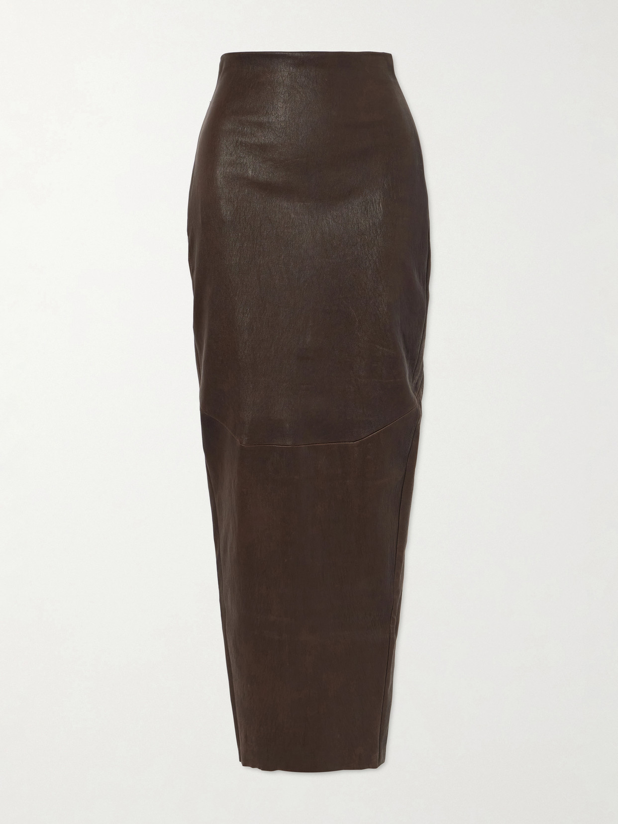Rick Owens Dirt Pillar Textured-leather Maxi Skirt In Brown