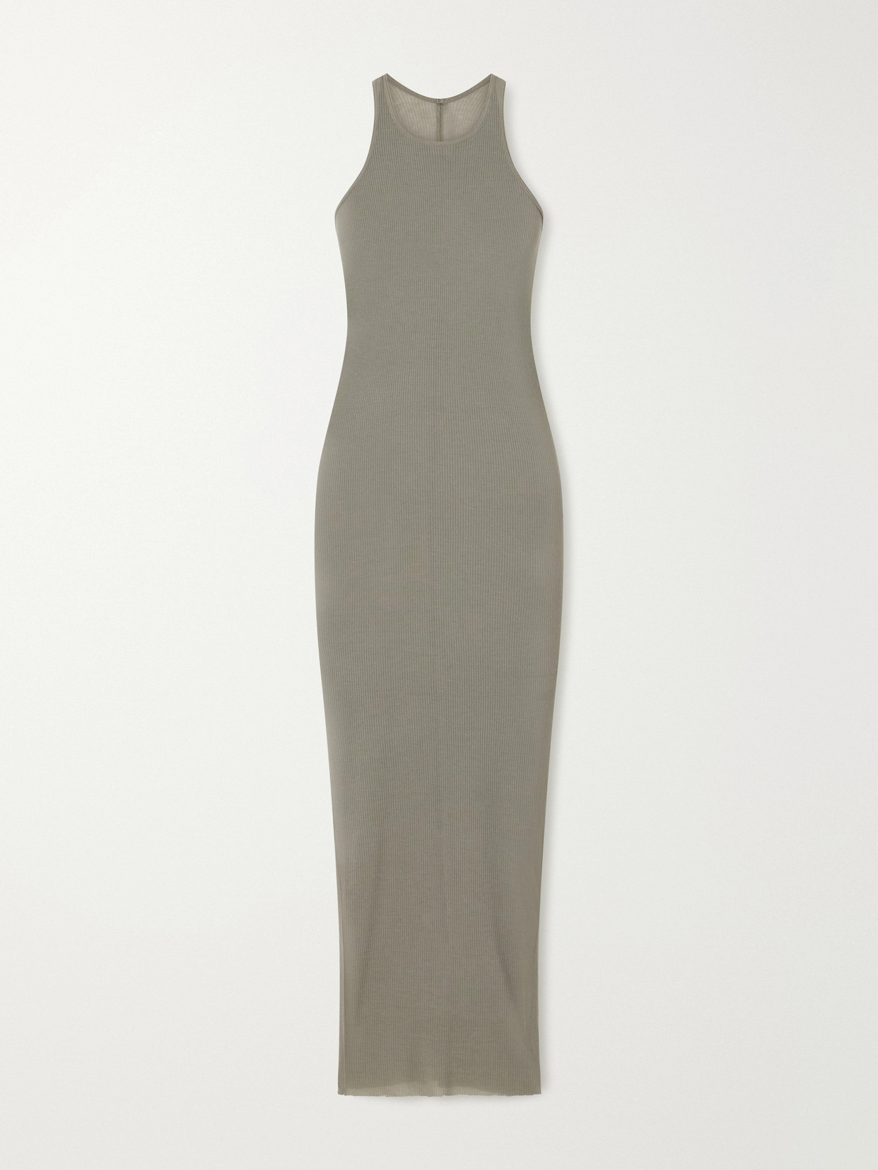 Rick Owens Tank Ribbed-jersey Halterneck Midi Dress In Gray