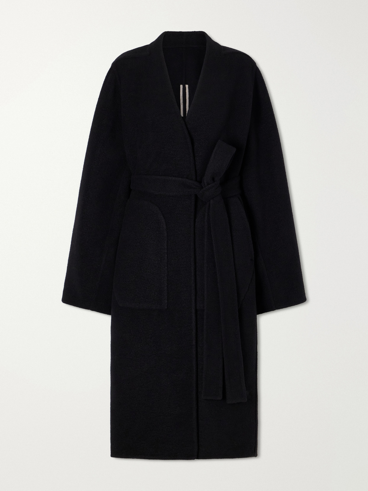 Rick Owens Dagger Belted Cashmere Coat In Black