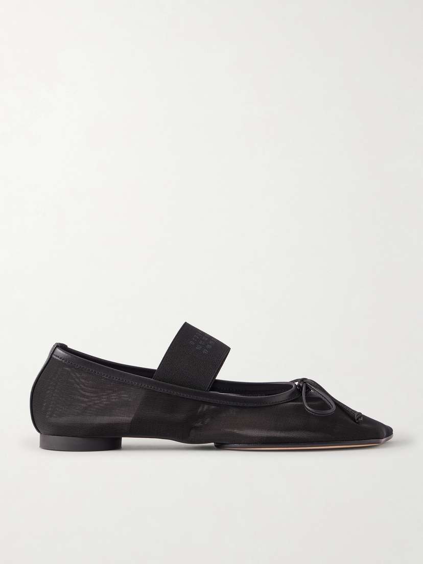 MM6 MAISON MARGIELA Bow-detailed Leather-trimmed Mesh Ballet Flats | Thumbnail 7