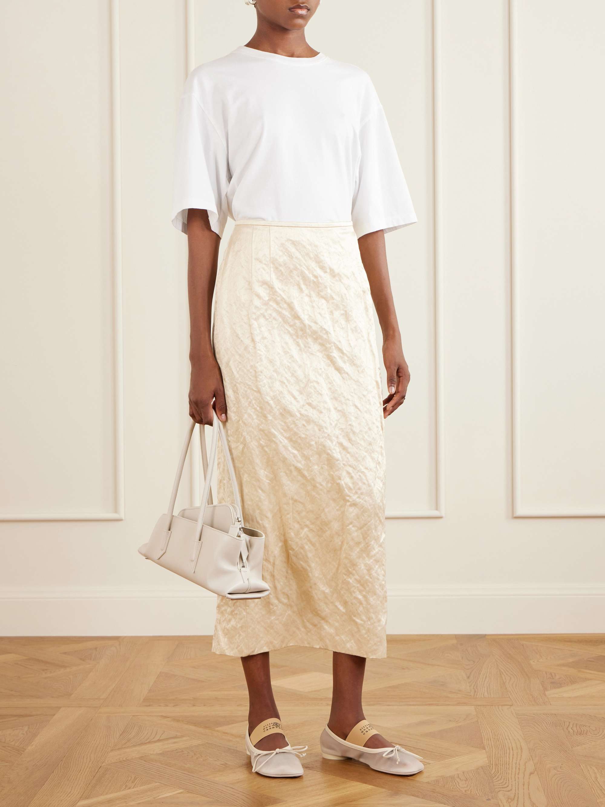 MM6 MAISON MARGIELA Logo-printed leather-trimmed mesh ballet flats