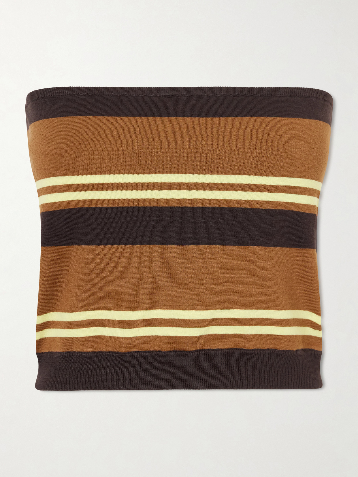Tibi Strapless Striped Cotton Tank In Brown
