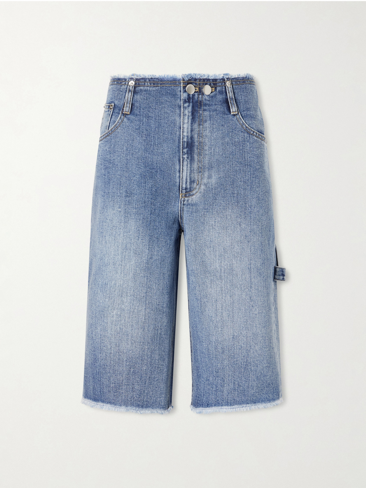 Tibi Mid-rise Denim Straight-leg Shorts In Blue