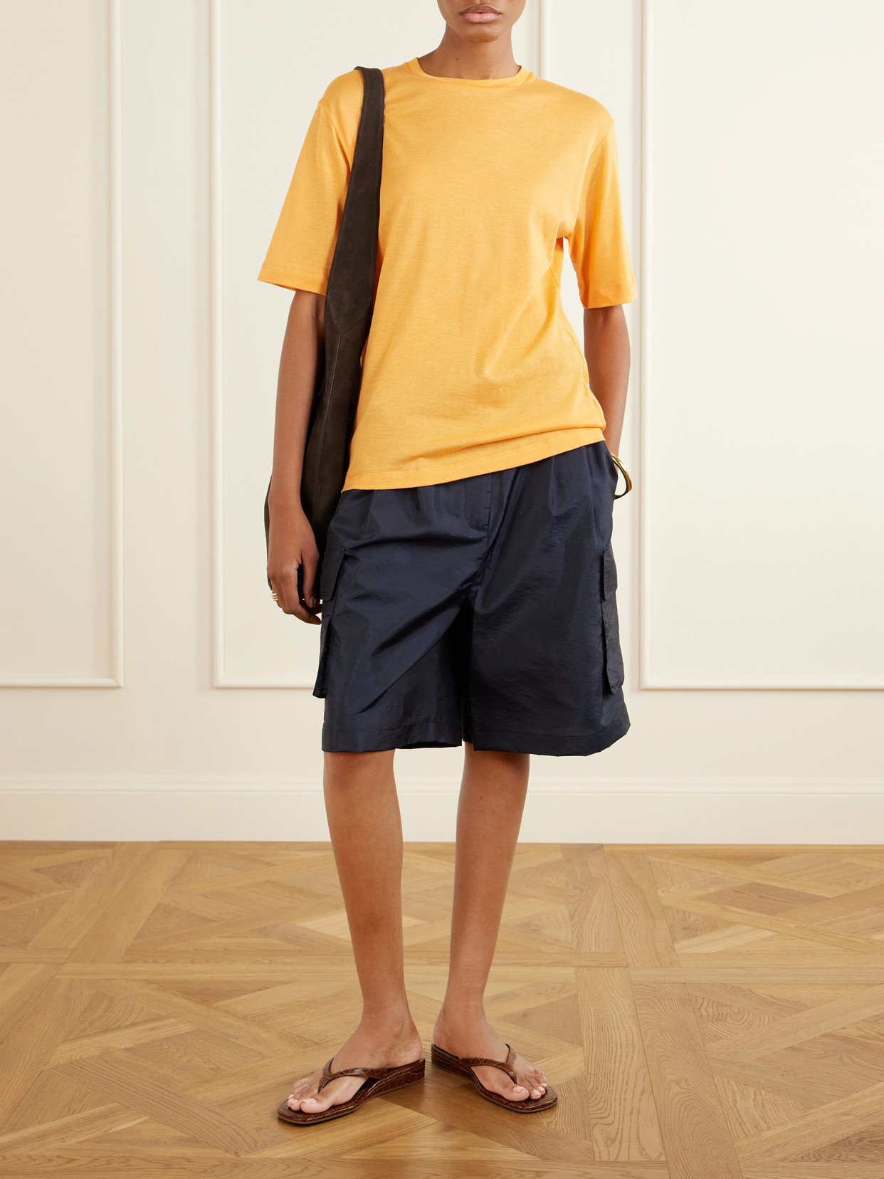 Tibi Stella Shell Cargo Shorts In Blue