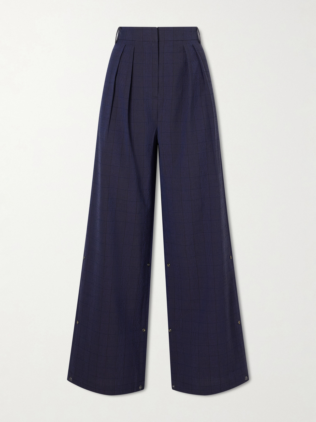 Tibi - Stella Pleated Checked Wool And Cotton-blend Wide-leg Pants - Blue