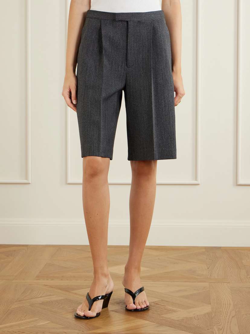 MM6 MAISON MARGIELA Striped Pleated Mélange-twill Shorts | Thumbnail 3 MM6 MAISON MARGIELA Striped Pleated Mélange-twill Shorts | Thumbnail 3