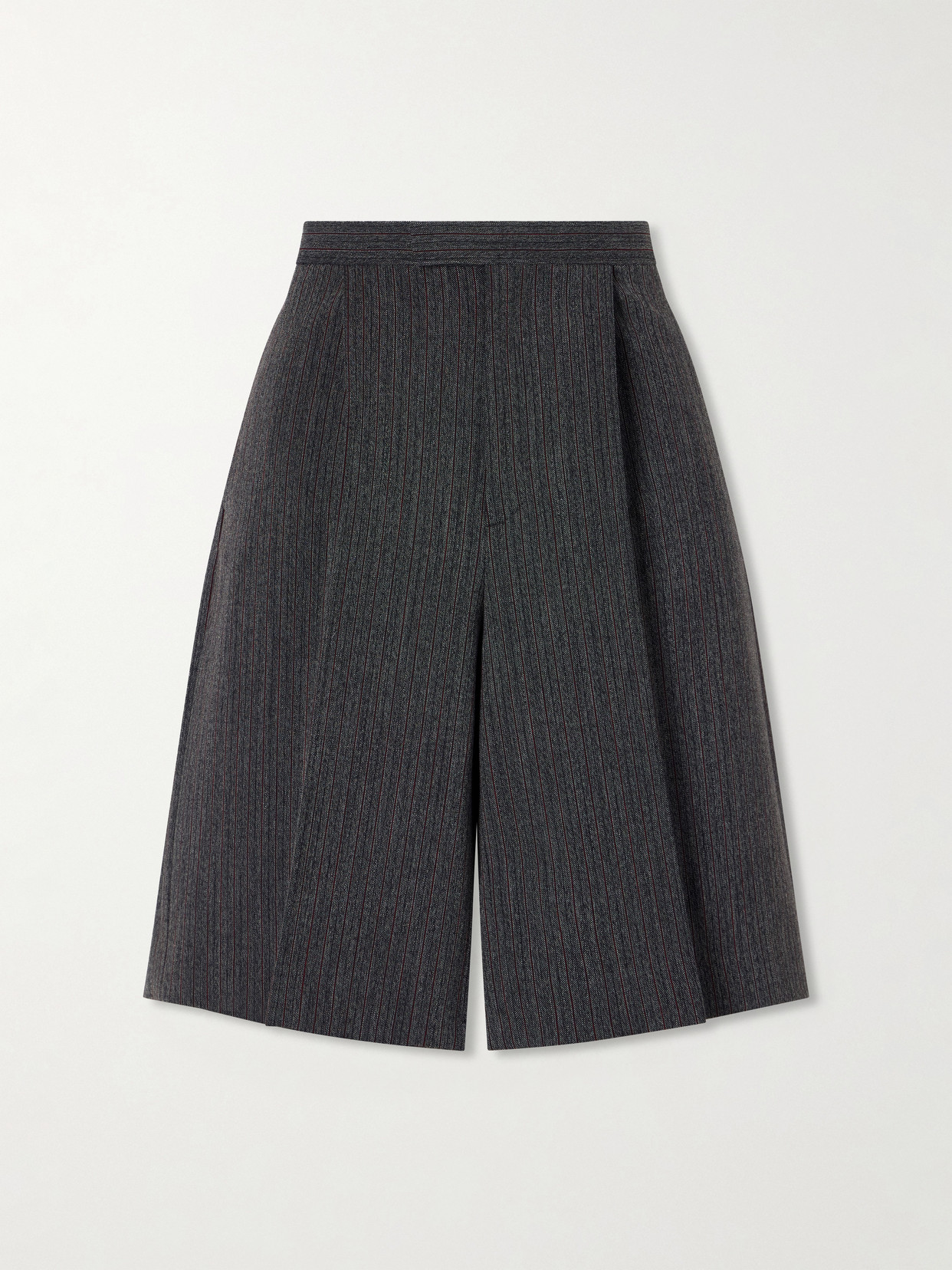 Mm6 Maison Margiela Striped Pleated Mélange-twill Shorts In Gray