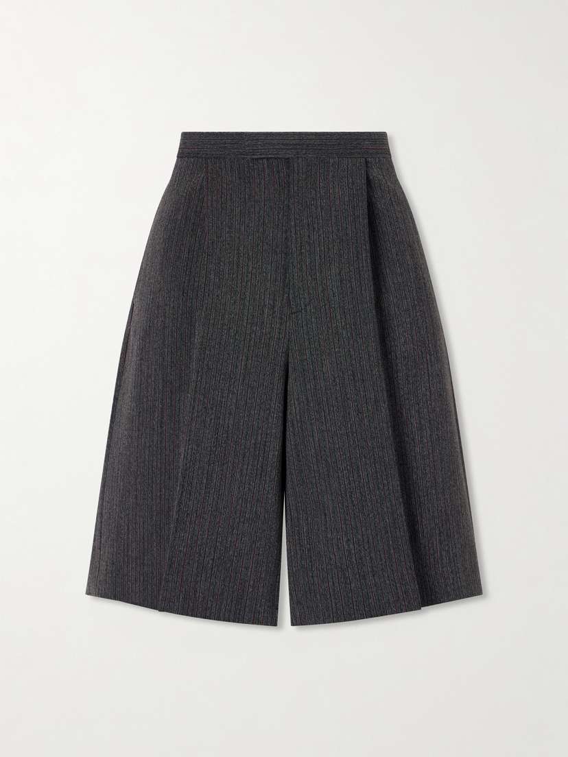 MM6 MAISON MARGIELA Striped Pleated Mélange-twill Shorts - Women's Clothing