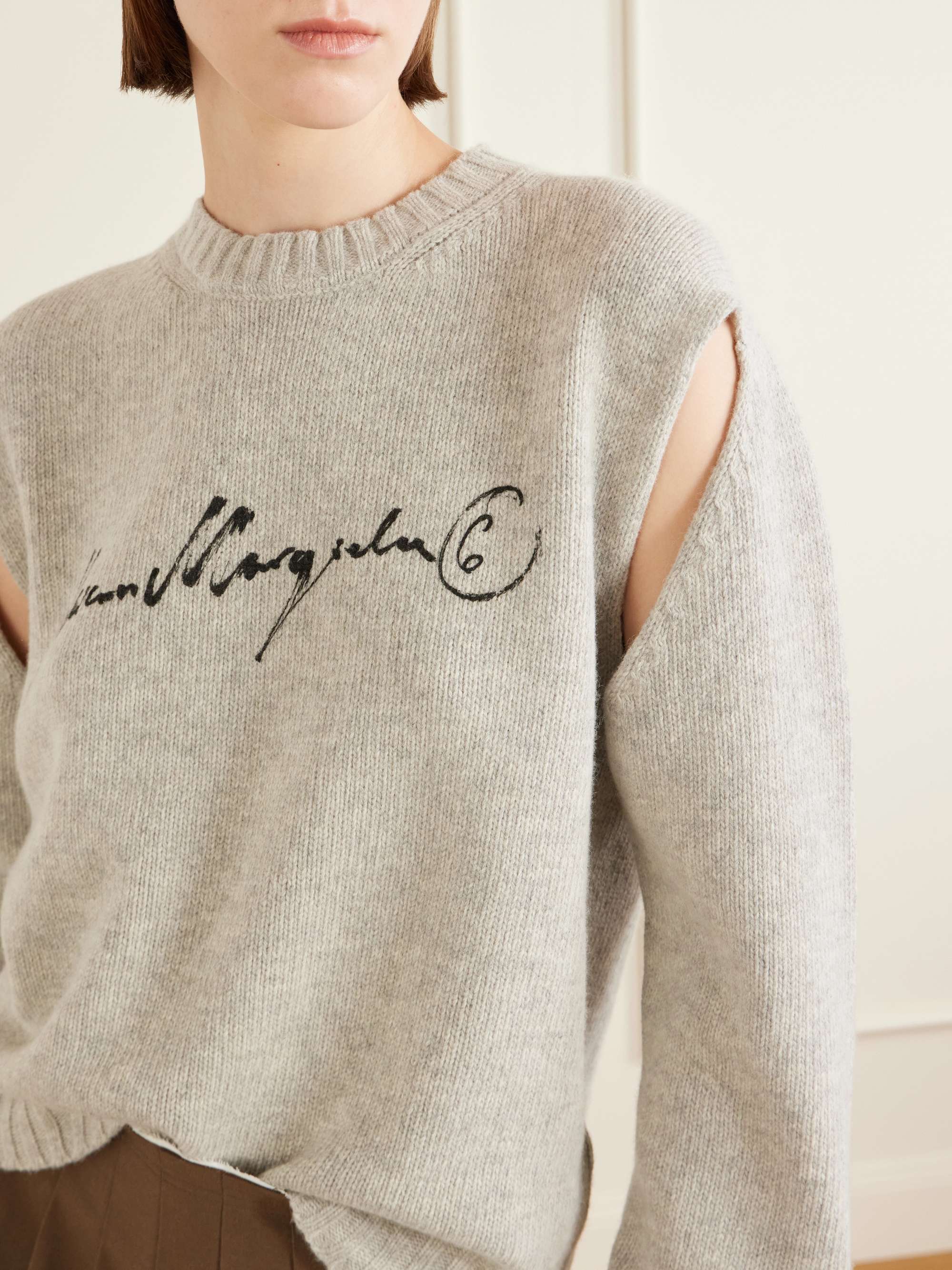 MM6 MAISON MARGIELA Logo-print cut-out wool-blend sweater | NET-A