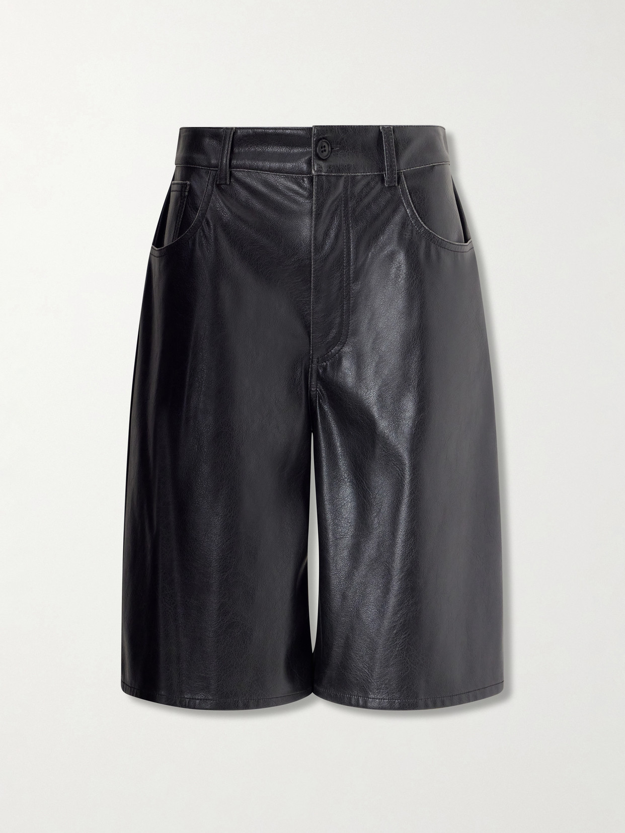 Mm6 Maison Margiela Leather-effect Knee-length Shorts In Black