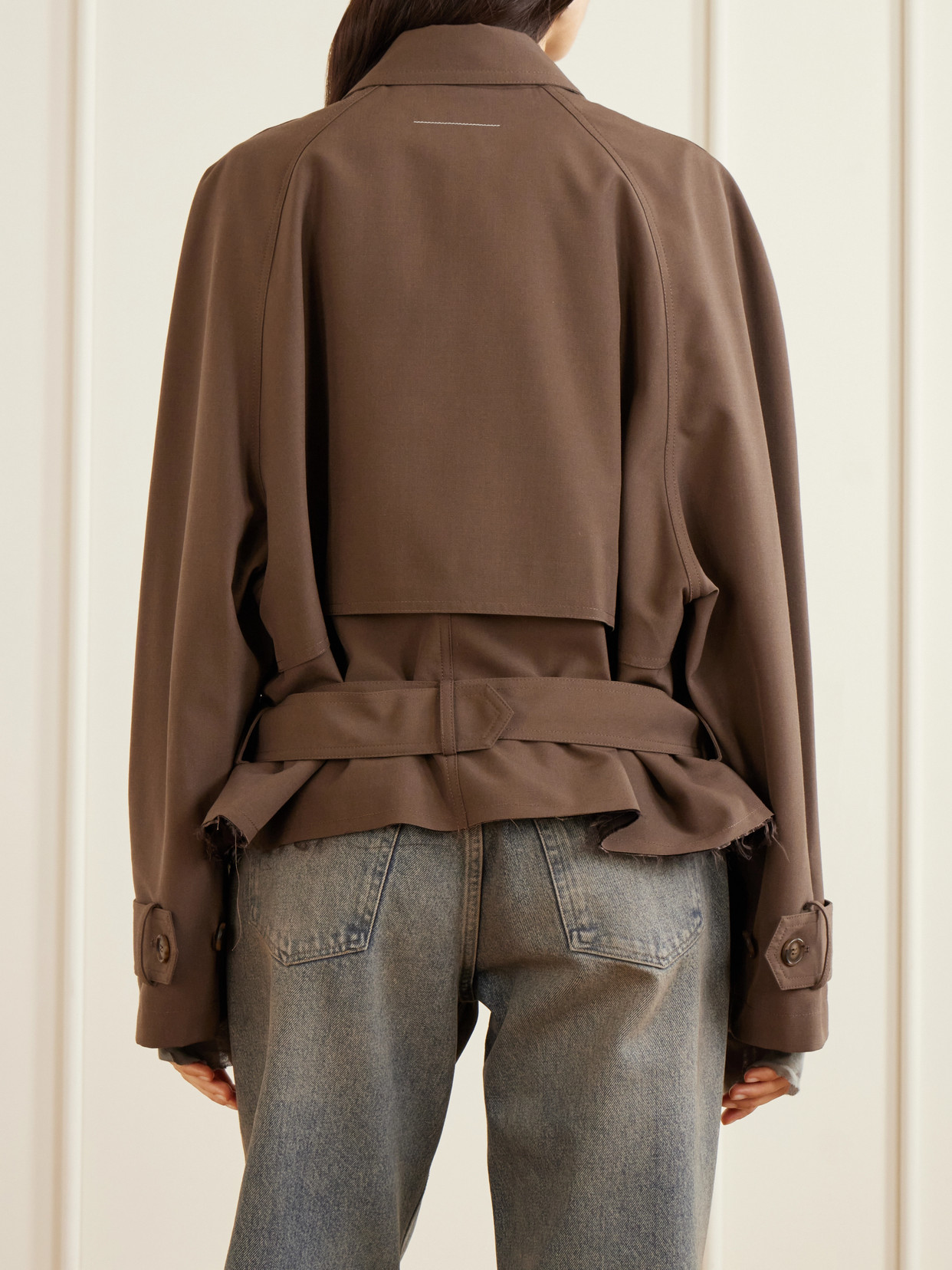 Mm6 Maison Margiela - Belted Distressed Gabardine Jacket