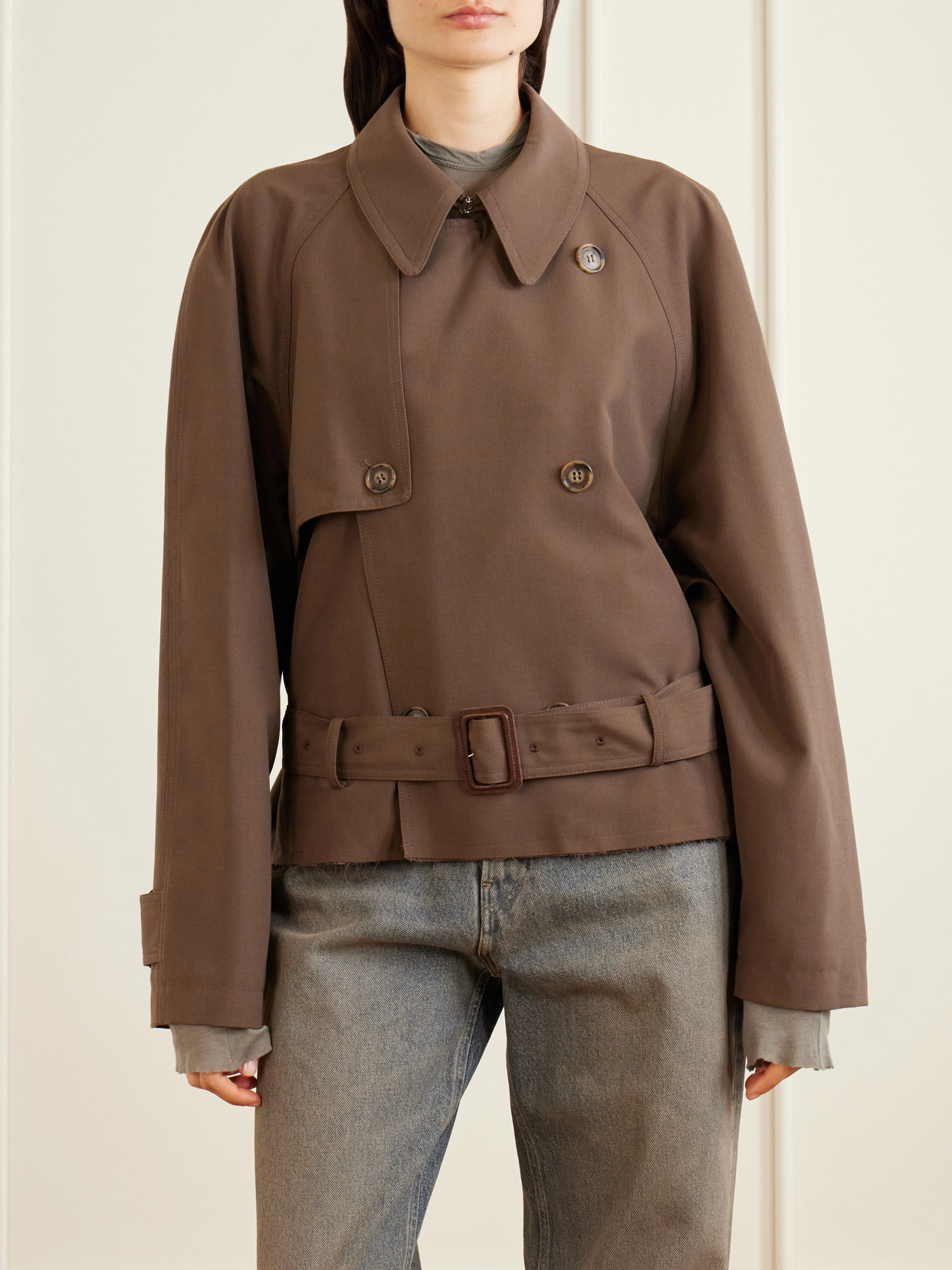 Mm6 Maison Margiela - Belted Distressed Gabardine Jacket
