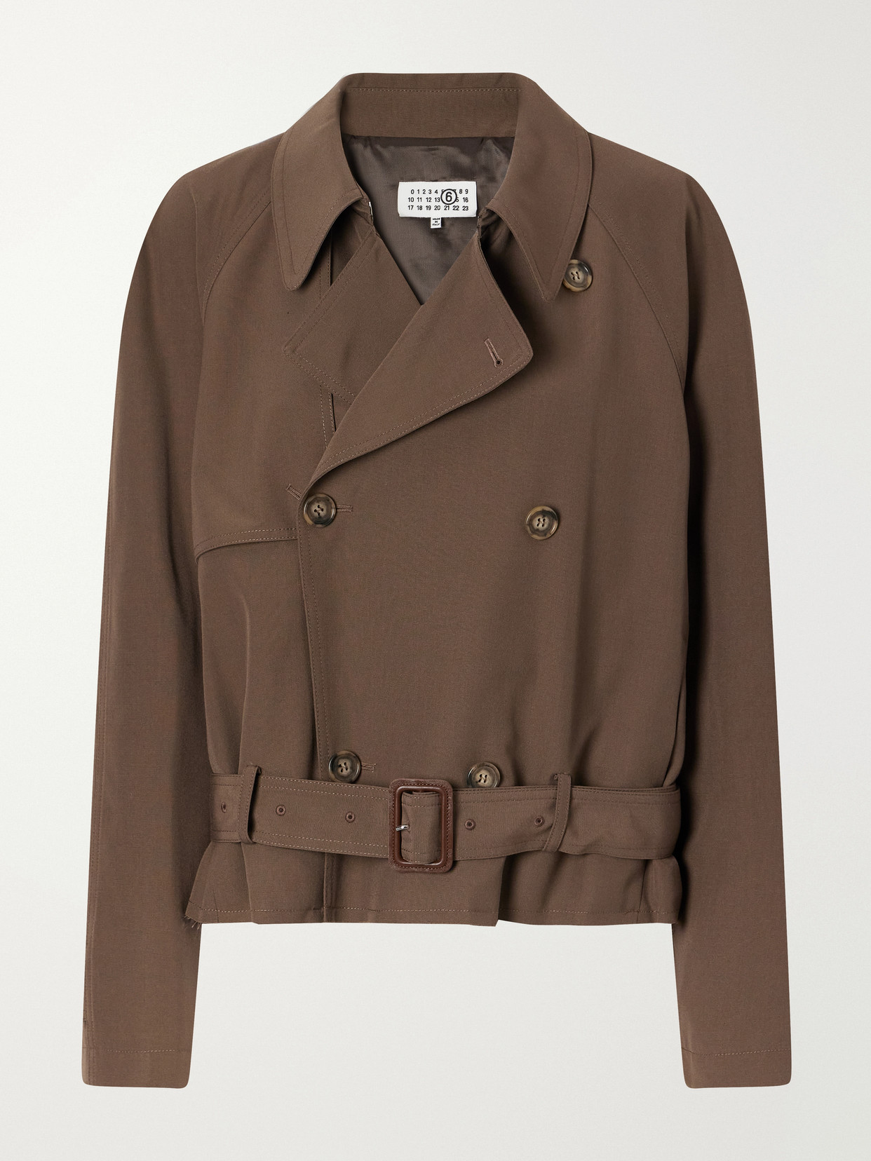 Mm6 Maison Margiela Belted Distressed Gabardine Jacket In Brown