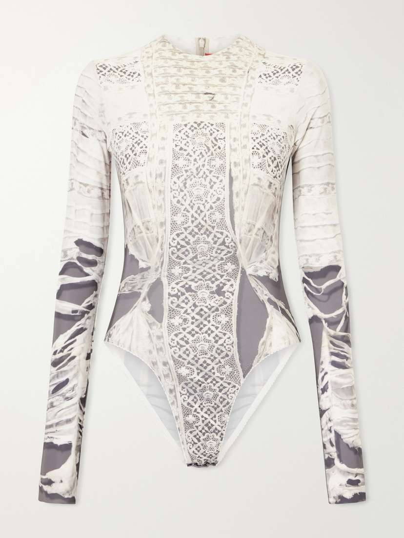 Dilara Findikoglu Past Edges Printed Lace-trimmed Stretch-jersey Bodysuit | Thumbnail 6 Dilara Findikoglu Past Edges Printed Lace-trimmed Stretch-jersey Bodysuit | Thumbnail 6