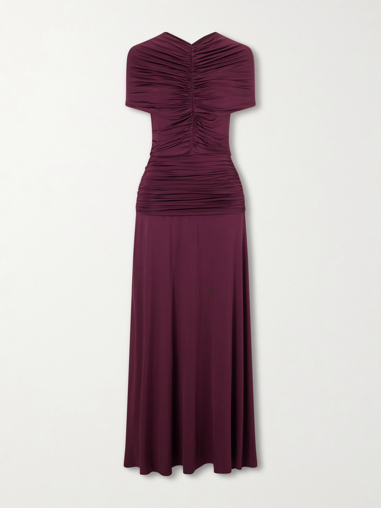 Self-portrait Gathered Jersey Maxi Dress In Burgundy