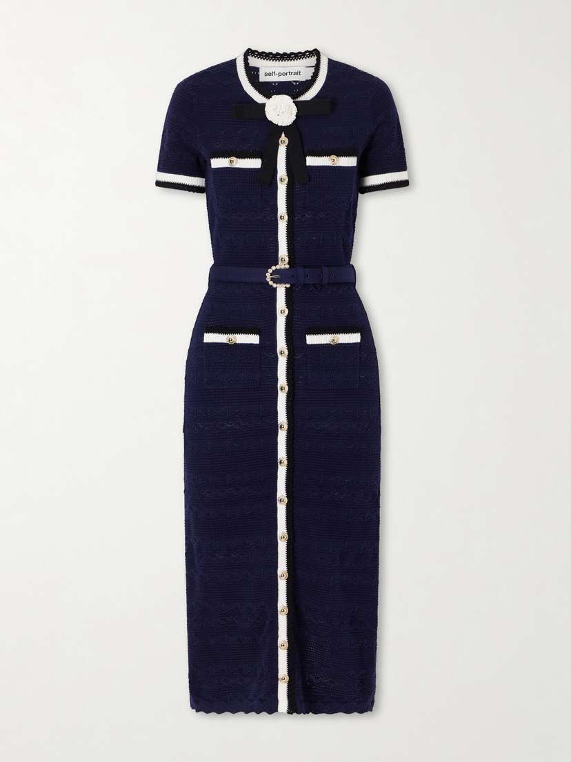 Self-Portrait Embellished Bow-detailed Pointelle-knit Cotton-blend Midi Dress | Thumbnail 5 Self-Portrait Embellished Bow-detailed Pointelle-knit Cotton-blend Midi Dress | Thumbnail 5