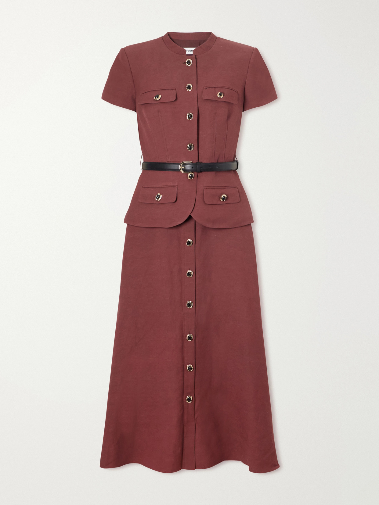 Self-portrait Belted Peplum Midi Dress In Brown