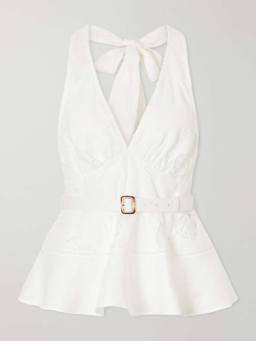Self-Portrait Belted Embroidered Linen And Cotton-blend Peplum Top | Thumbnail 5 Self-Portrait Belted Embroidered Linen And Cotton-blend Peplum Top | Thumbnail 5