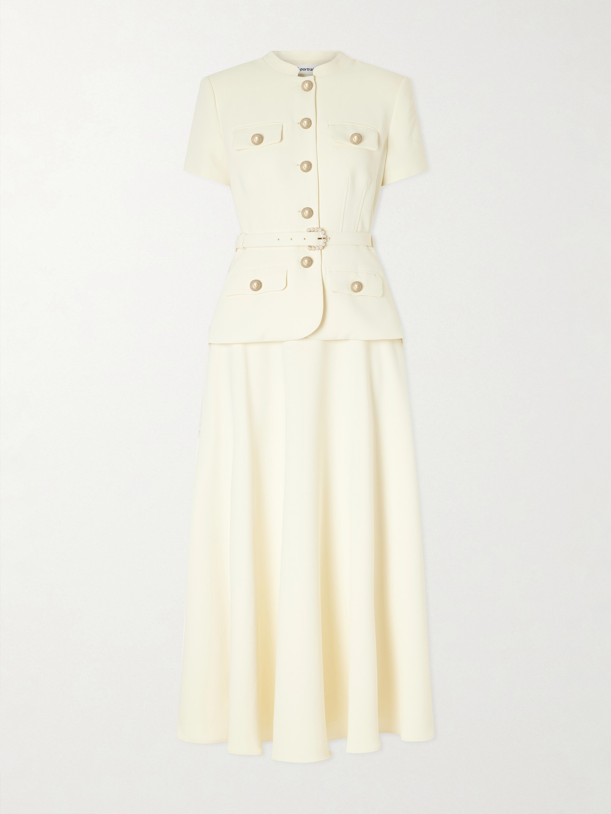 Self-portrait Belted Embellished Crepe Midi Dress In Yellow