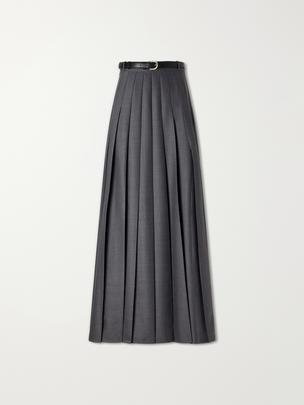 Belted Pleated Woven Grain De Poudre Maxi