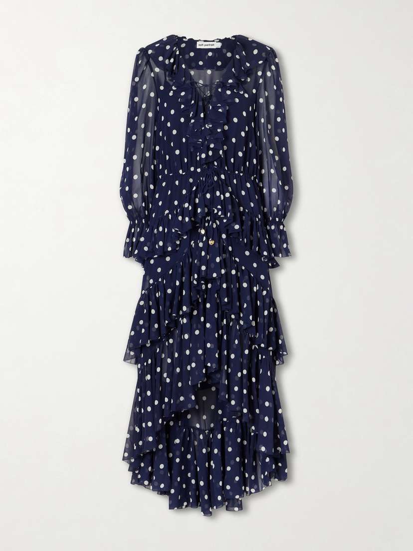 Self-Portrait Ruffled Tiered Polka-dot Georgette Midi Dress | Thumbnail 5