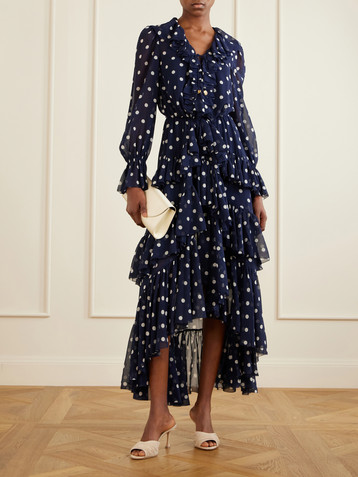 self-portrait Ruffled tiered polka-dot georgette midi dress