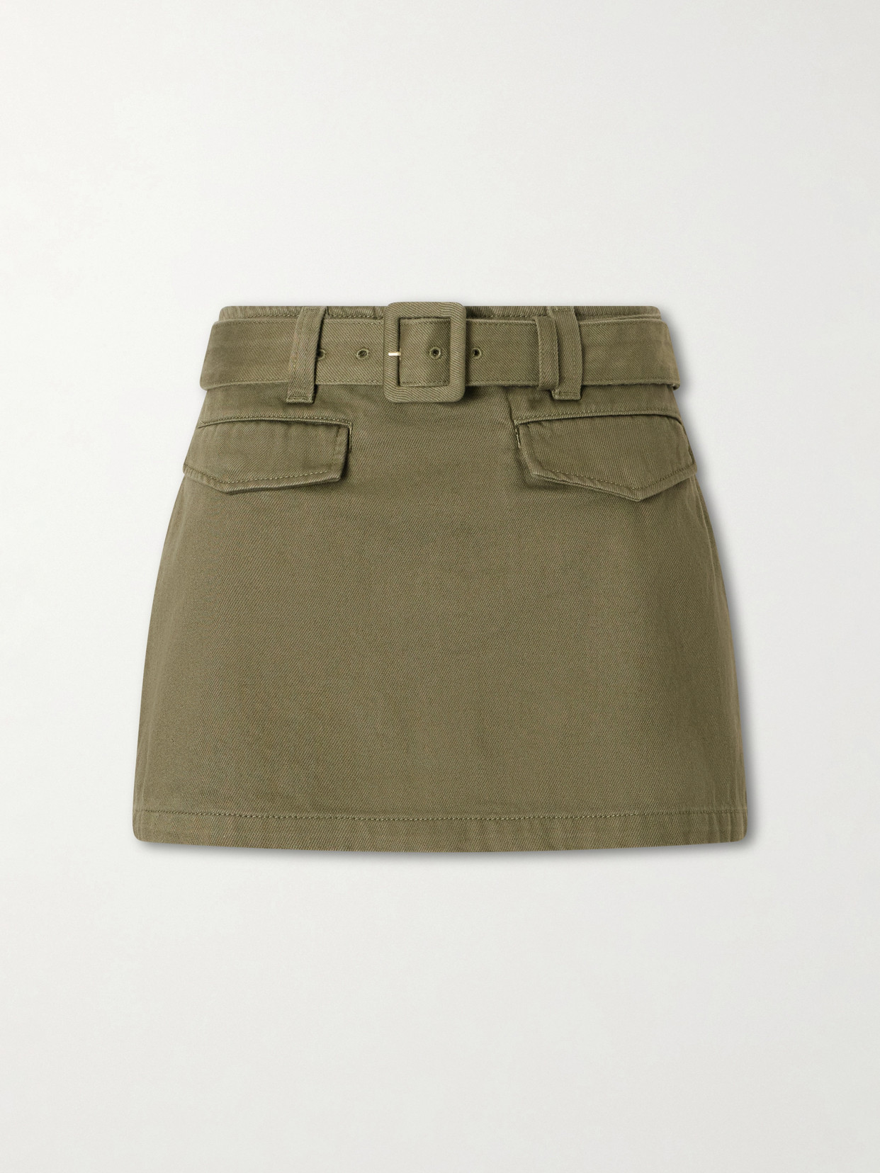 Self-portrait Belted Denim Mini Skirt In Green