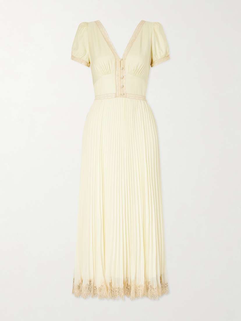 Self-Portrait Lace-trimmed Pleated Crepe Midi Dress | Thumbnail 5 Self-Portrait Lace-trimmed Pleated Crepe Midi Dress | Thumbnail 5