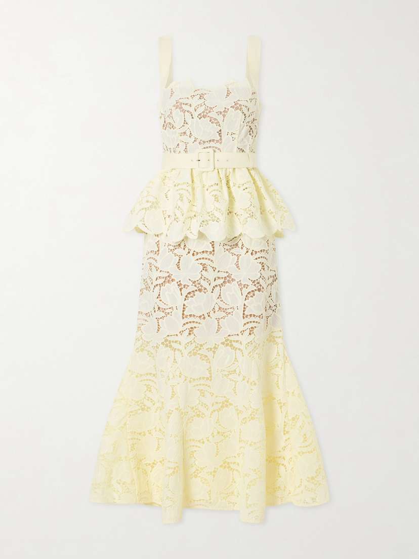Self-Portrait Belted Lace Peplum Midi Dress | Thumbnail 5