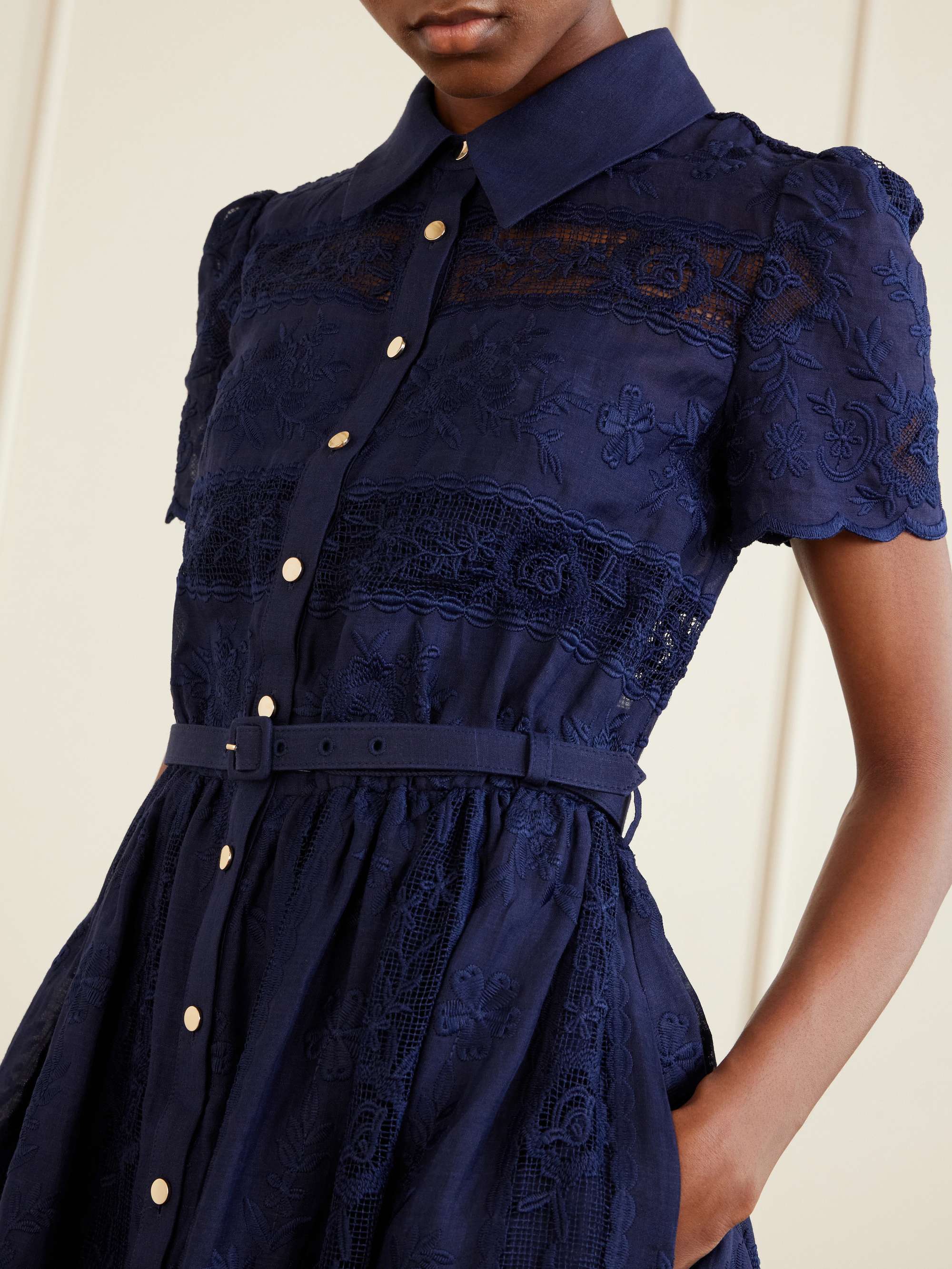 self portrait lace panel shirt dress Self Portrait Lace Panel Mini Shirt Dress