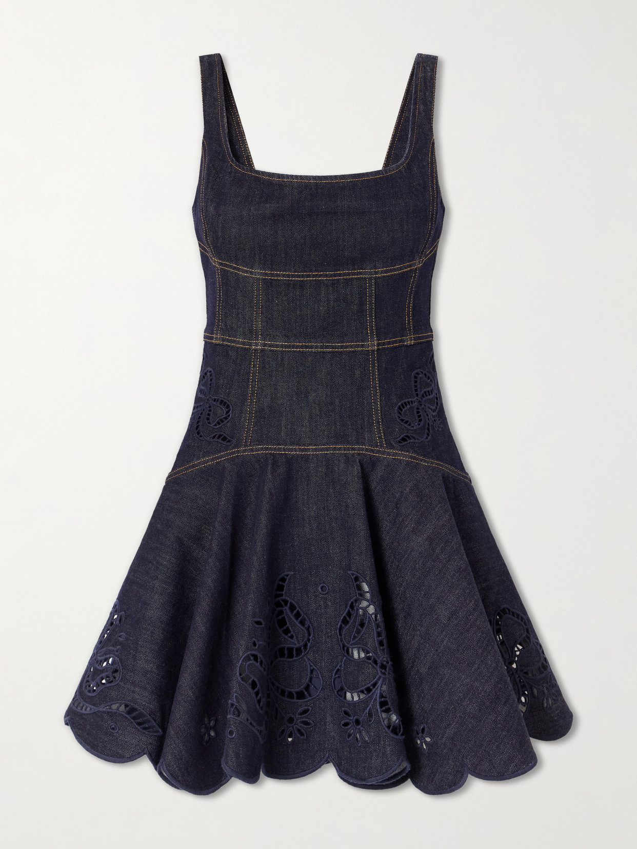 Embroidered Denim Mini Dress