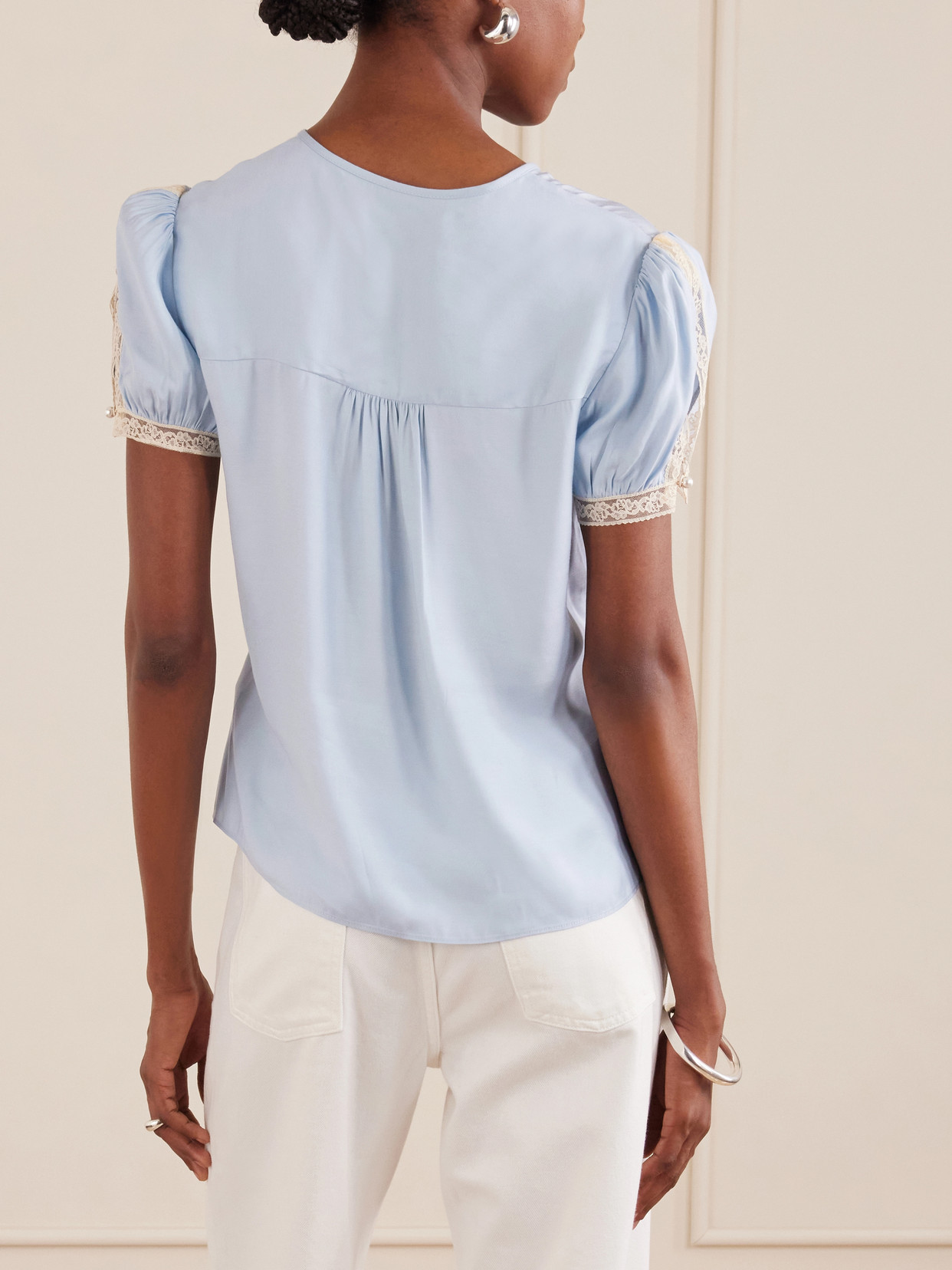 Ruffled Lace-Trimmed Blouse
