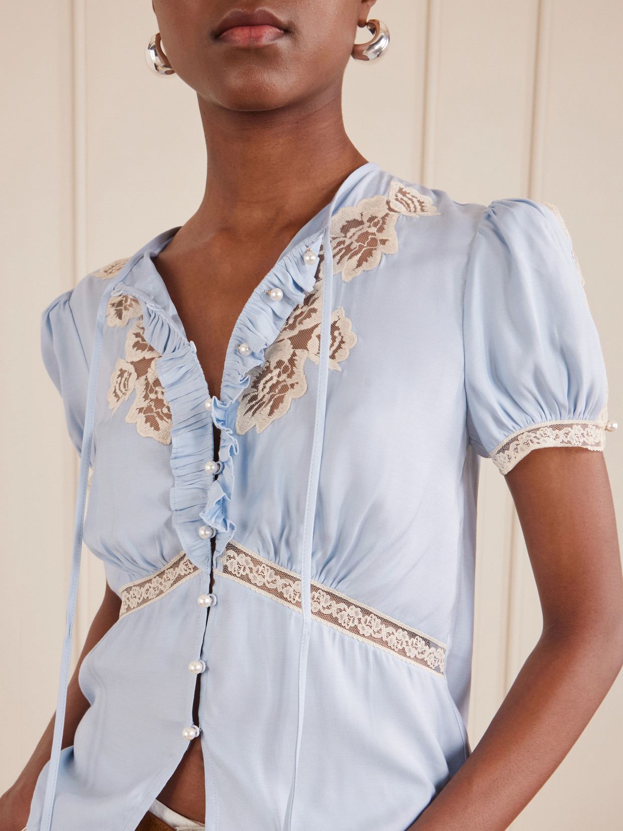 Ruffled Lace-Trimmed Blouse