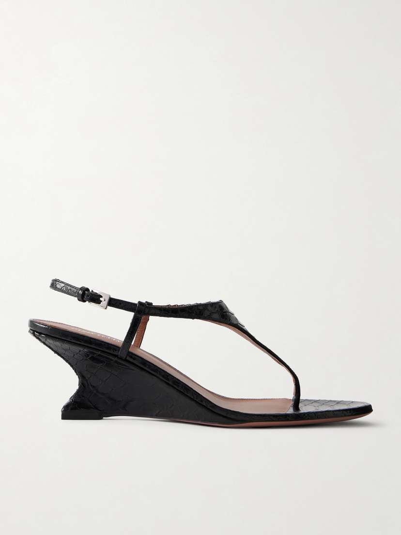 Paris Texas Nina Snake-effect Leather Thong Sandals