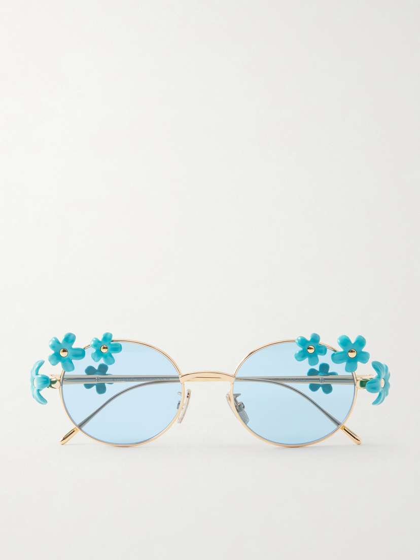 Loewe + Paula's Ibiza Embellished Round-frame Gold-tone Sunglasses