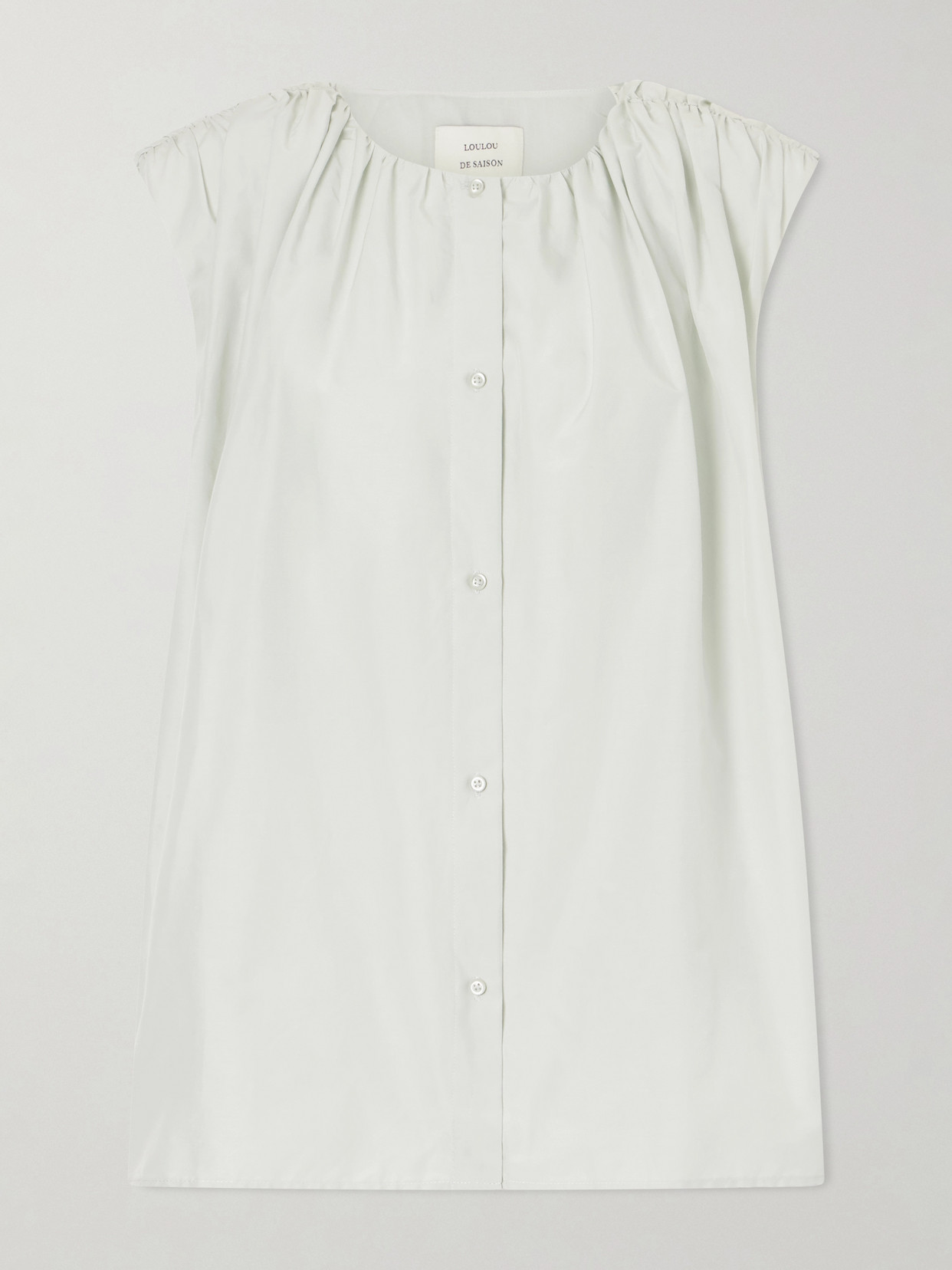 Loulou De Saison Anca Gathered Cotton And Silk-blend Blouse In Green