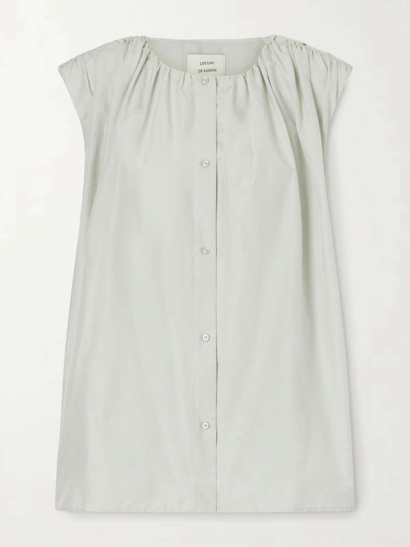 Loulou de Saison Anca Gathered Cotton And Silk-blend Blouse | Thumbnail 5 Loulou de Saison Anca Gathered Cotton And Silk-blend Blouse | Thumbnail 5