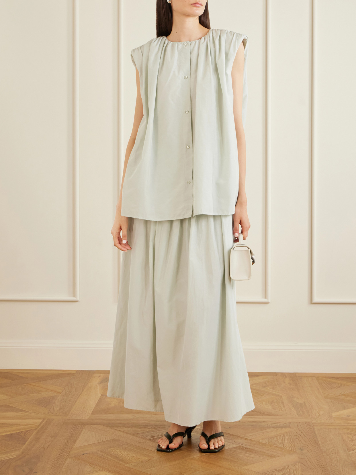 Anca Gathered Cotton And Silk-Blend Blouse