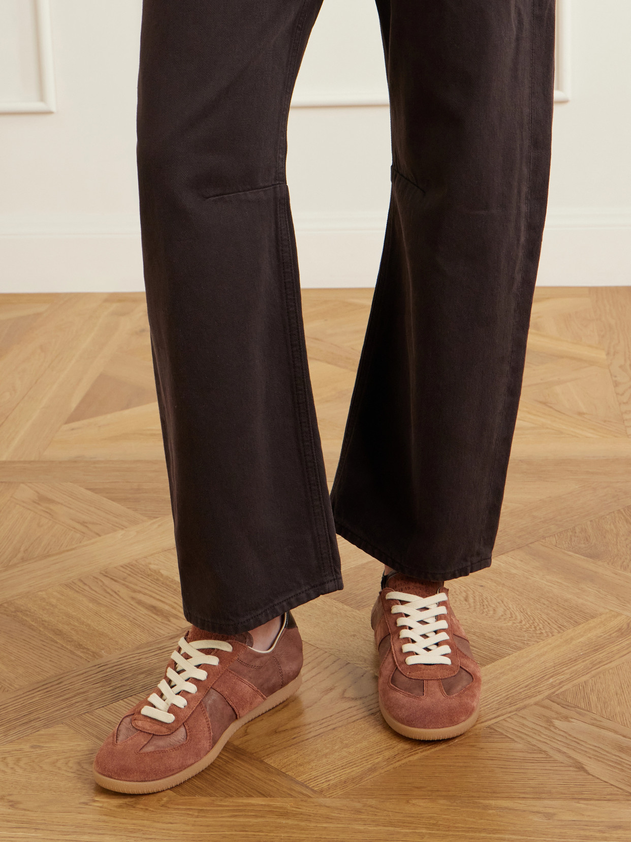 Replica Suede-Trimmed Textured-Leather Sneakers