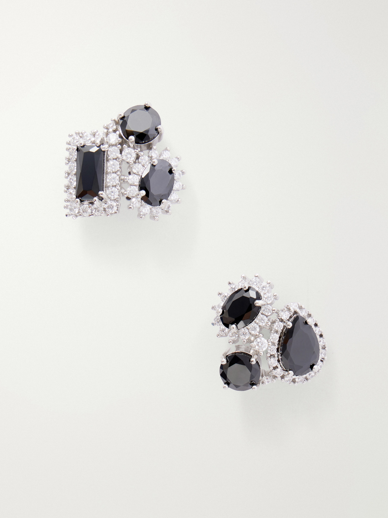 Maison Margiela Cluster Embellished Silver-tone Earrings In Black