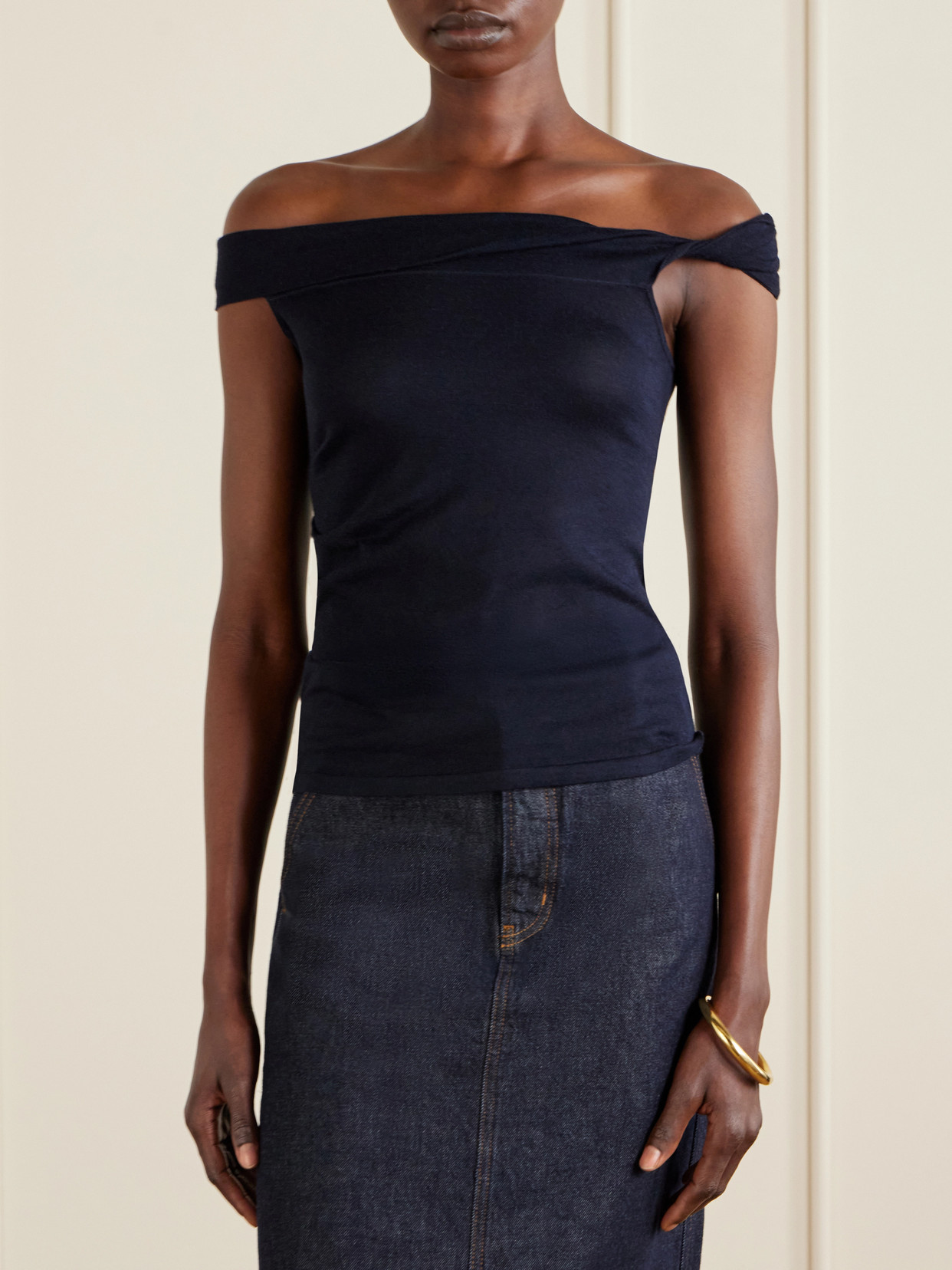 Off-The-Shoulder Silk And Cashmere-Blend Top
