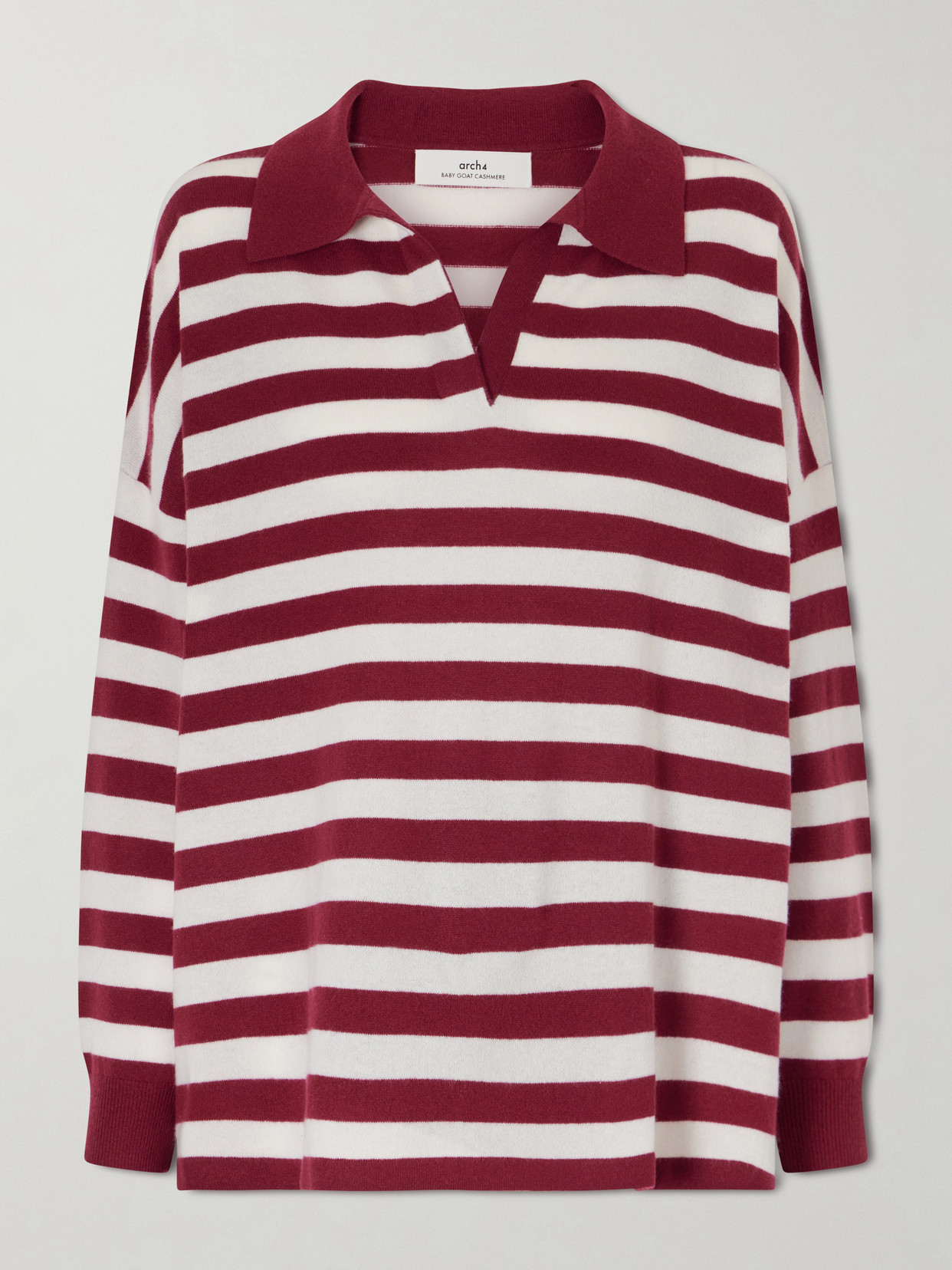 Arch4 Victoria Striped Cashmere Polo Shirt In Burgundy