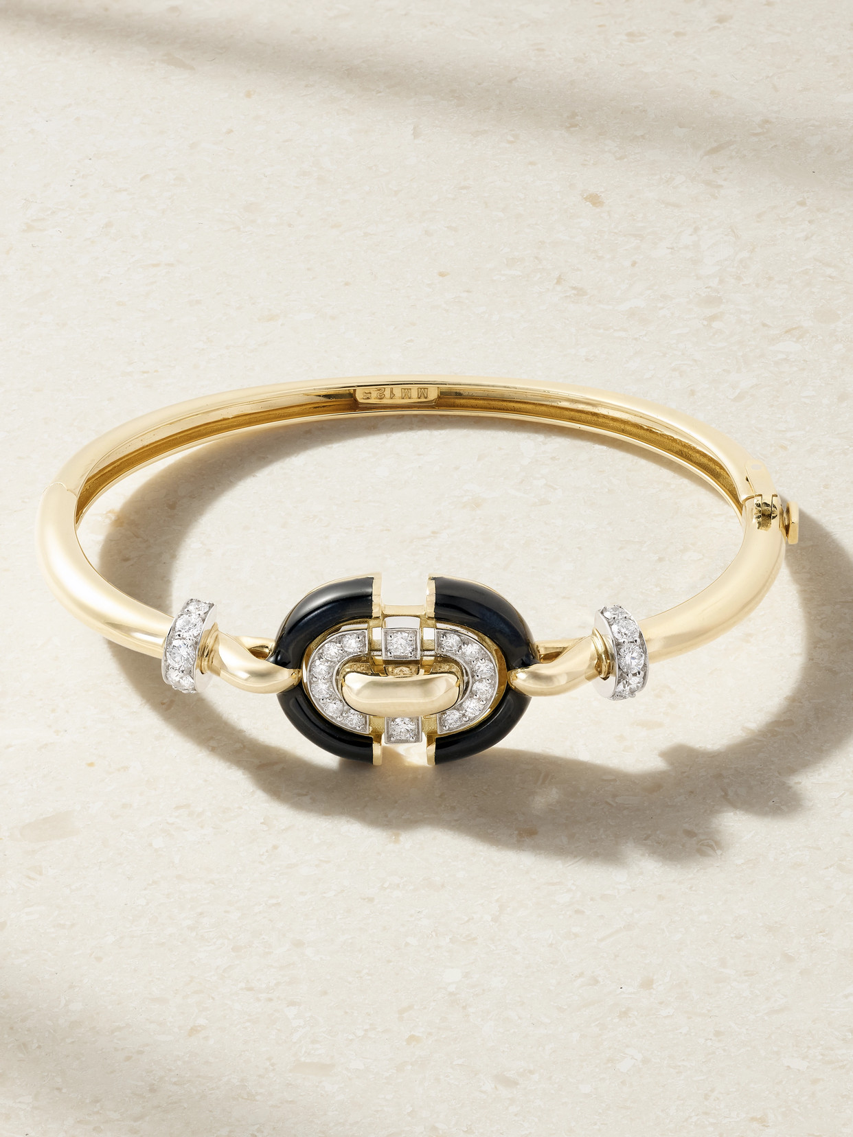 David Webb Unity 18-karat Gold And Platinum, Diamond And Enamel Bracelet In Black