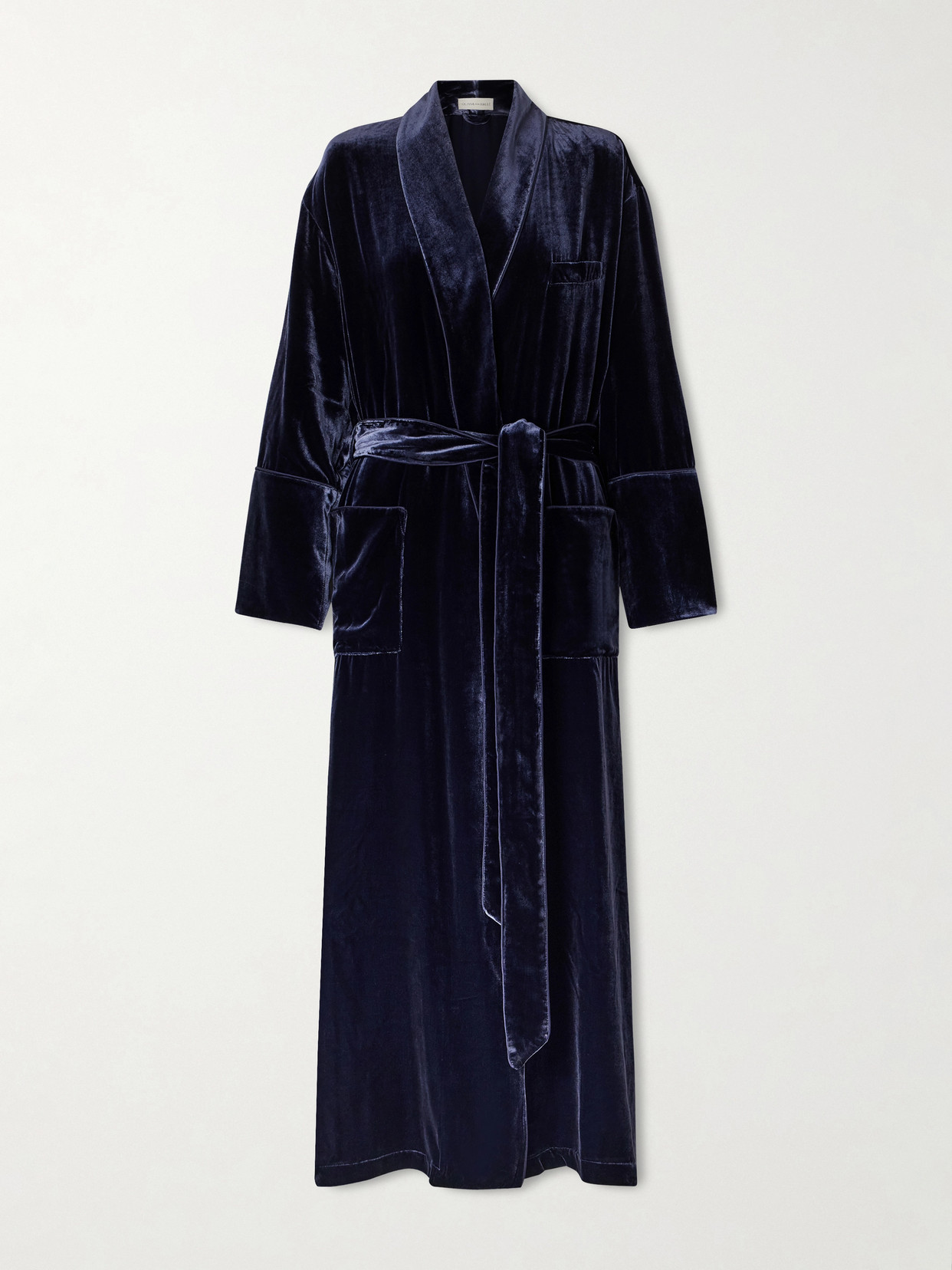 Olivia Von Halle Capability Belted Velvet Robe In Blue