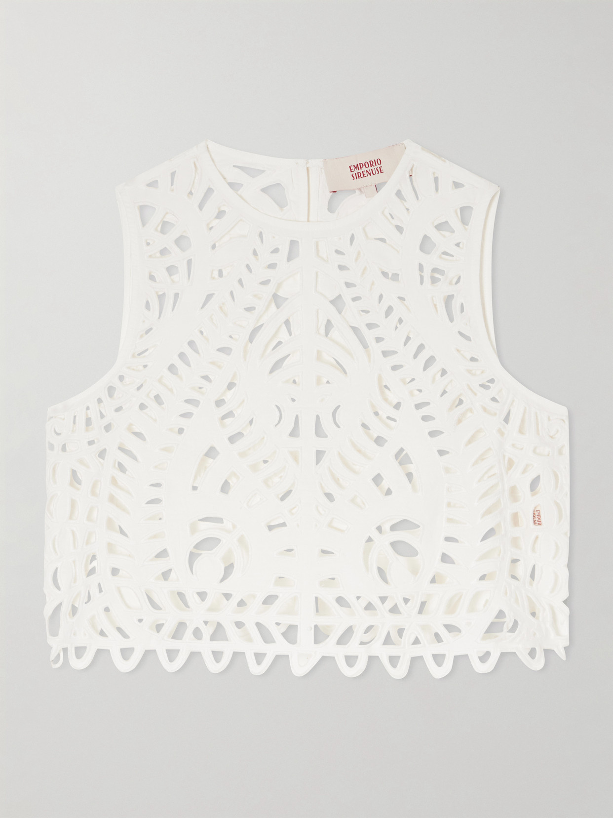 Emporio Sirenuse Ada Brisé Cropped Embroidered Cotton Top In White